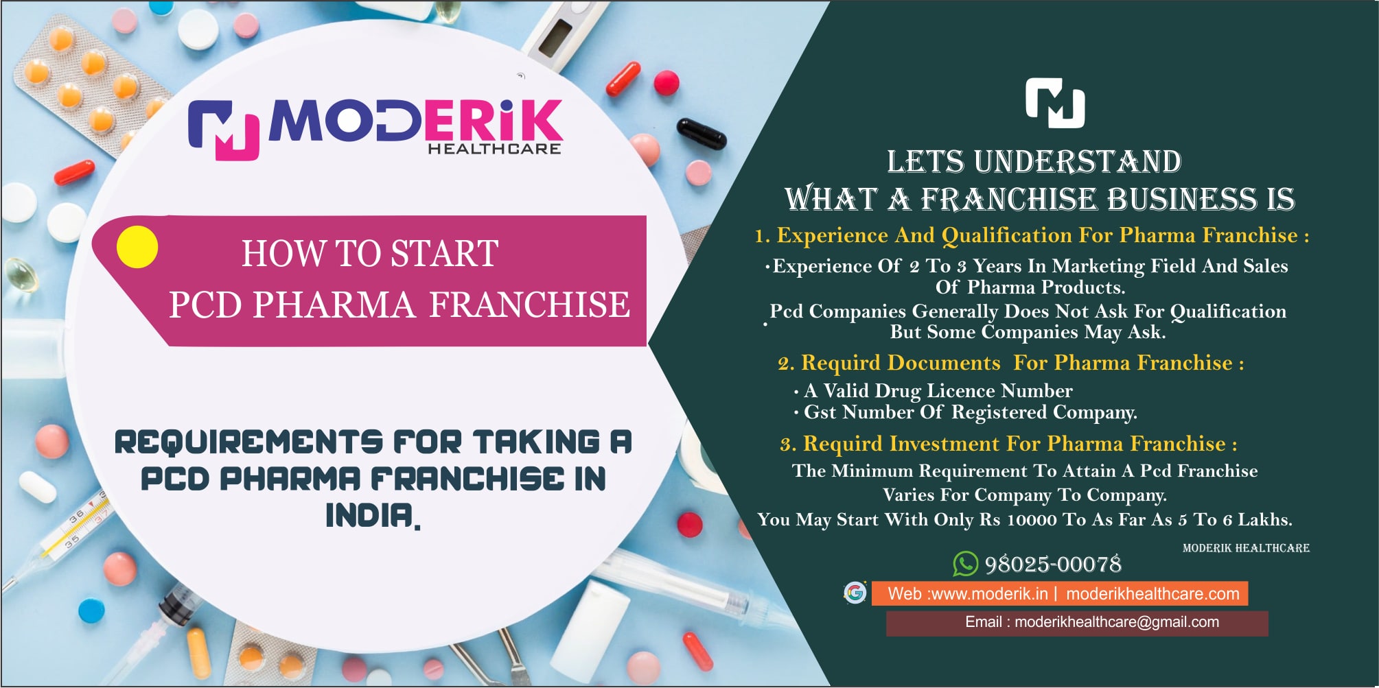 REQUIREMENTS FORTAKING A PCD PHARMA FRANCHISE IN INDIA.